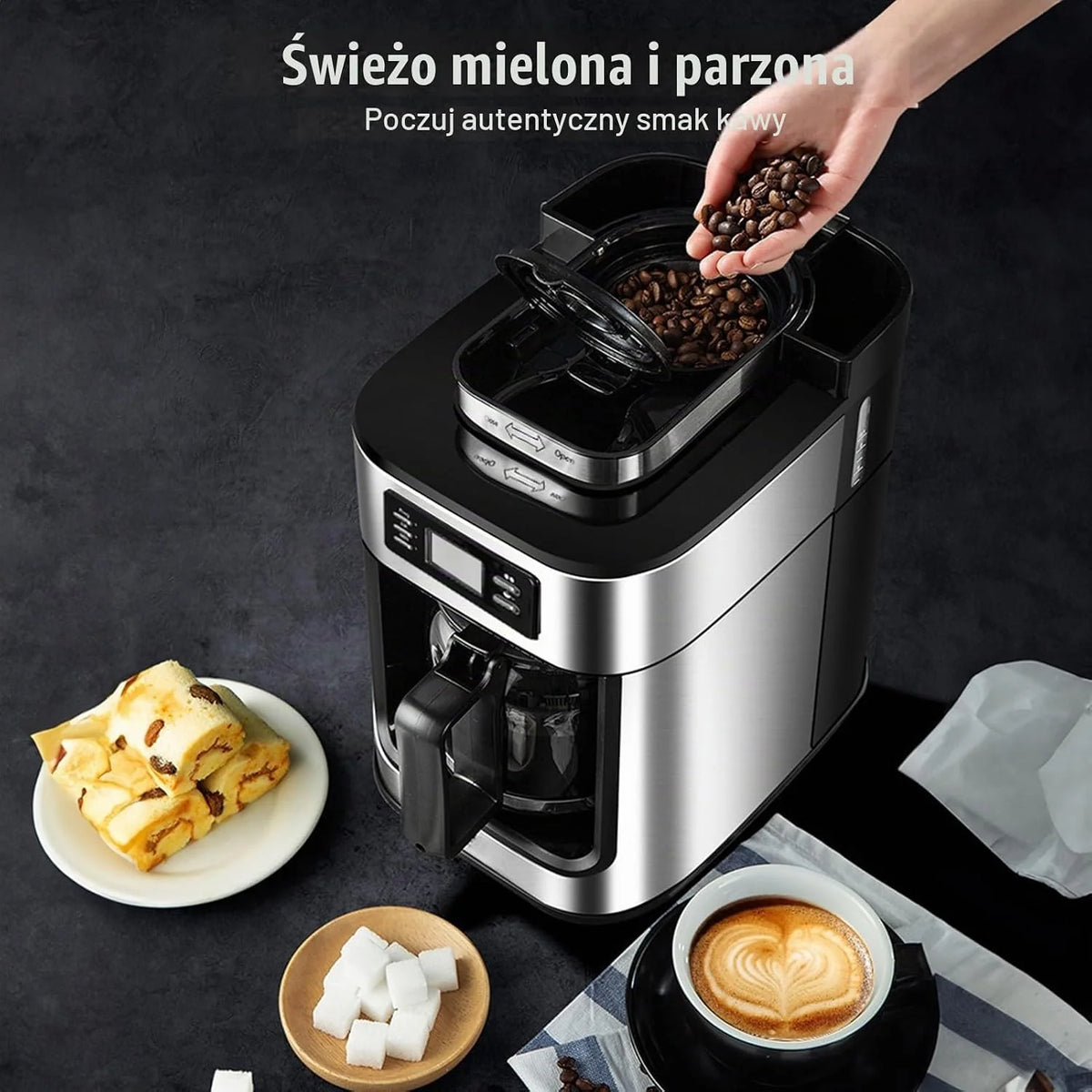 SENECESLI W Pełni Automatyczny Ekspres do Kawy z Wbudowanym Młynkiem żarnowym, 8 Filiżanek, Programowalnym Timerem na 24 Godziny, funkcją Utrzymywania Ciepła, Ekspresem do Kawy (wtyczka UE)