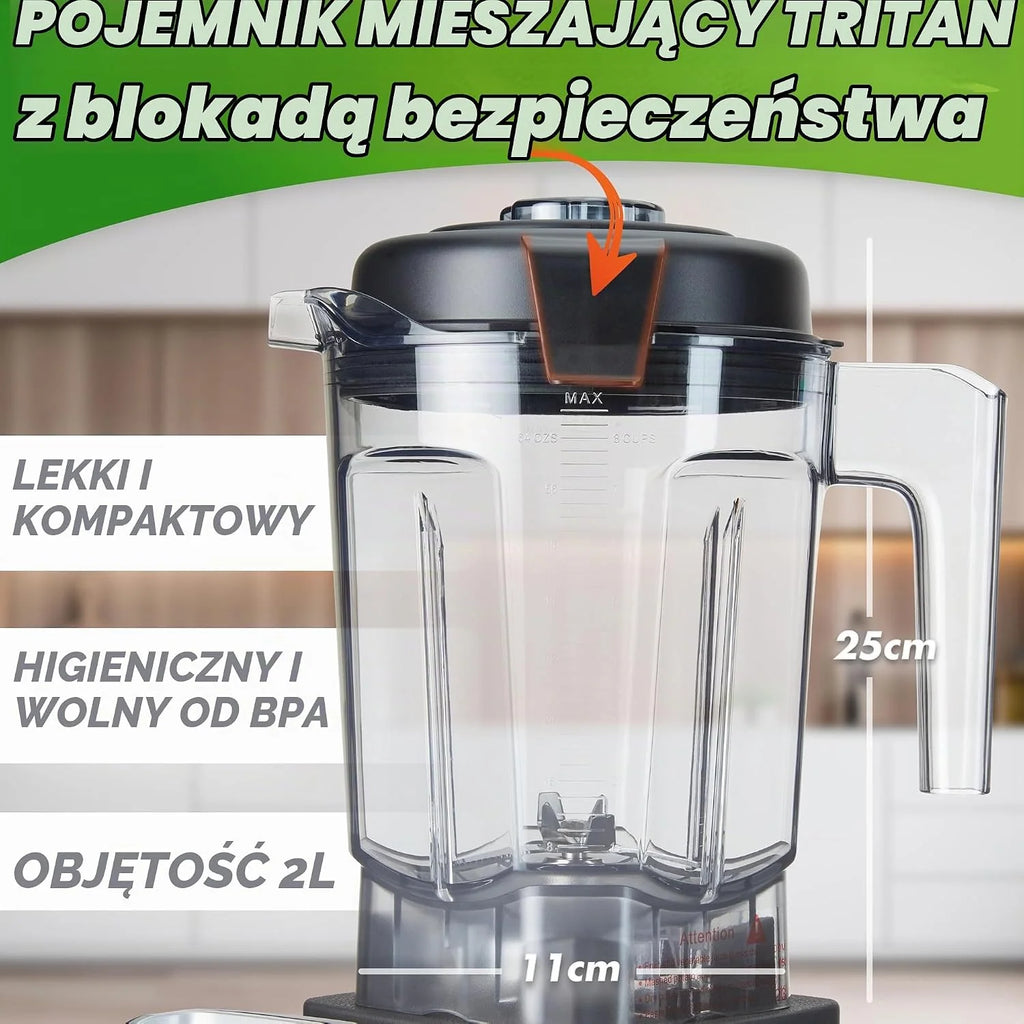 NUTRI-BLENDER MAX+ wysokowydajny blender 2000 W, profesjonalny - 2 l, Tritan, nie zawiera BPA, 9 poziomów, cyfrowy minutnik z książką z przepisami