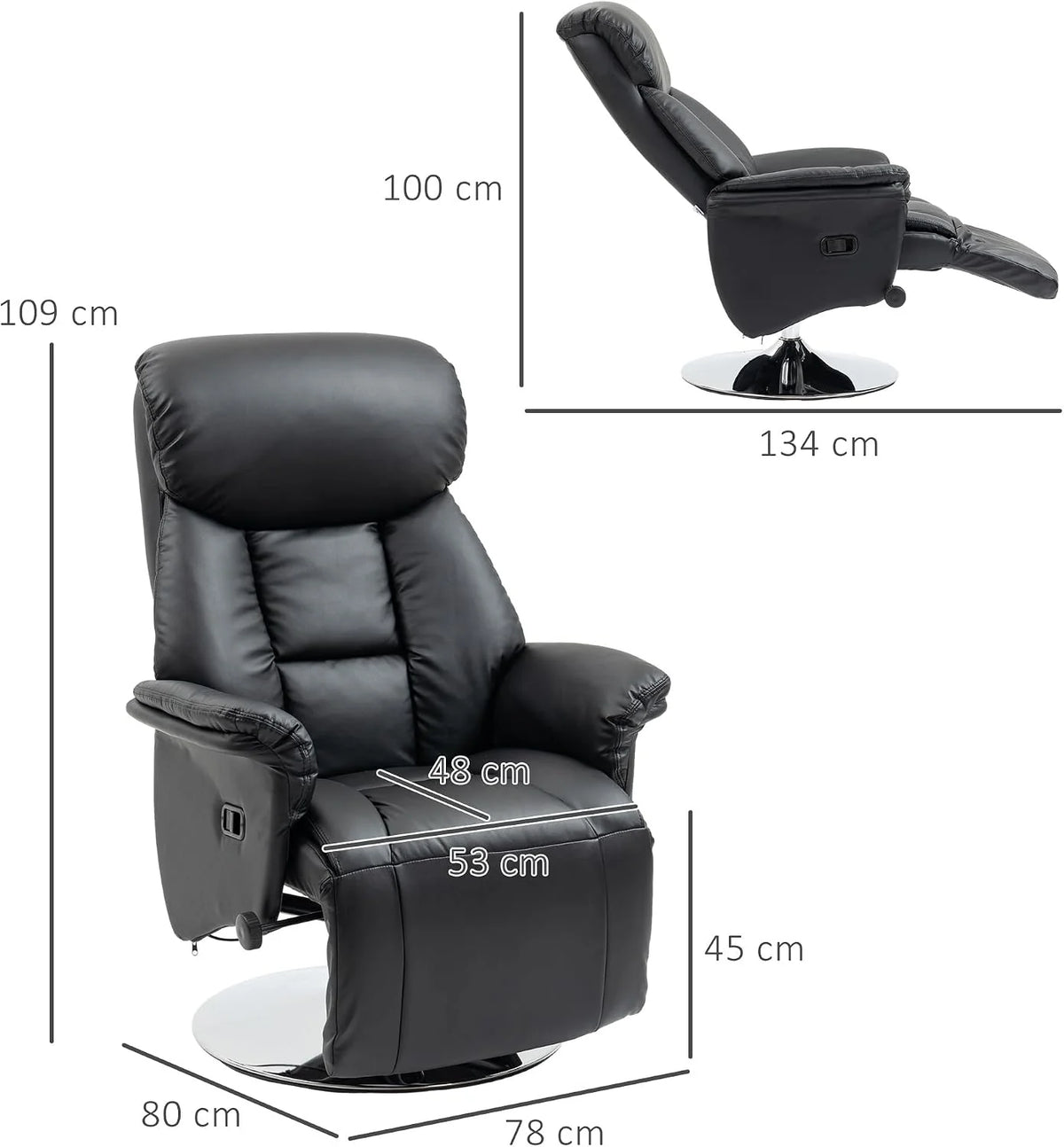 HOMCOM Fotel relaksacyjny TV z funkcją leżenia do 150 kg Czarny