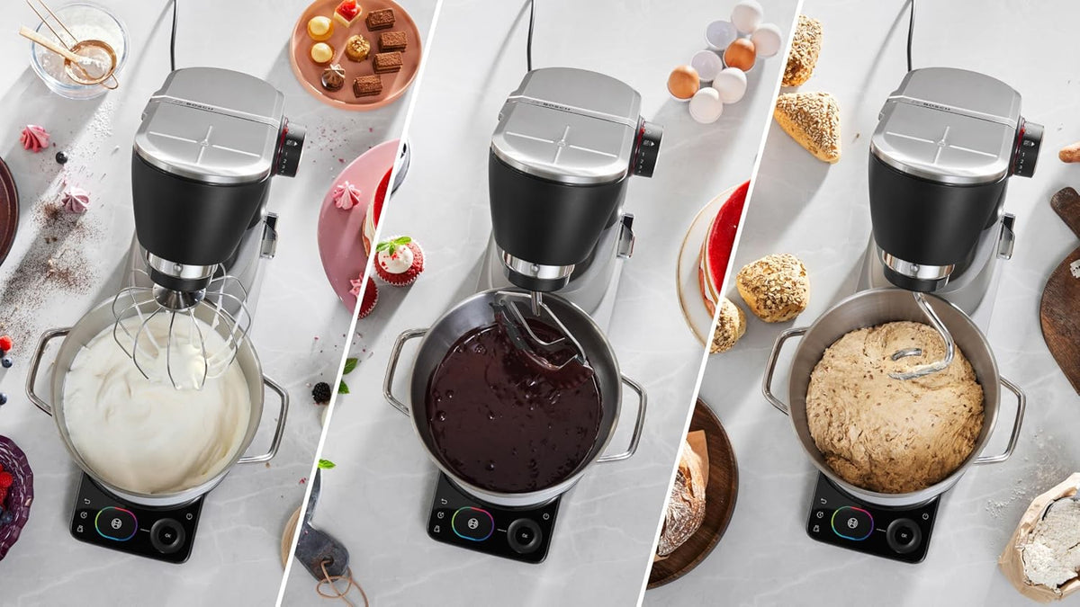 Bosch, robot kuchenny Serie 8, z wagą, silnik 1800 W chłodzony powietrzem, system mieszania planetarnego 3D, zestaw cukierniczya, misa 6,0 l, dodatkowa misa, metalowa obudowa, MUMS8ZS18
