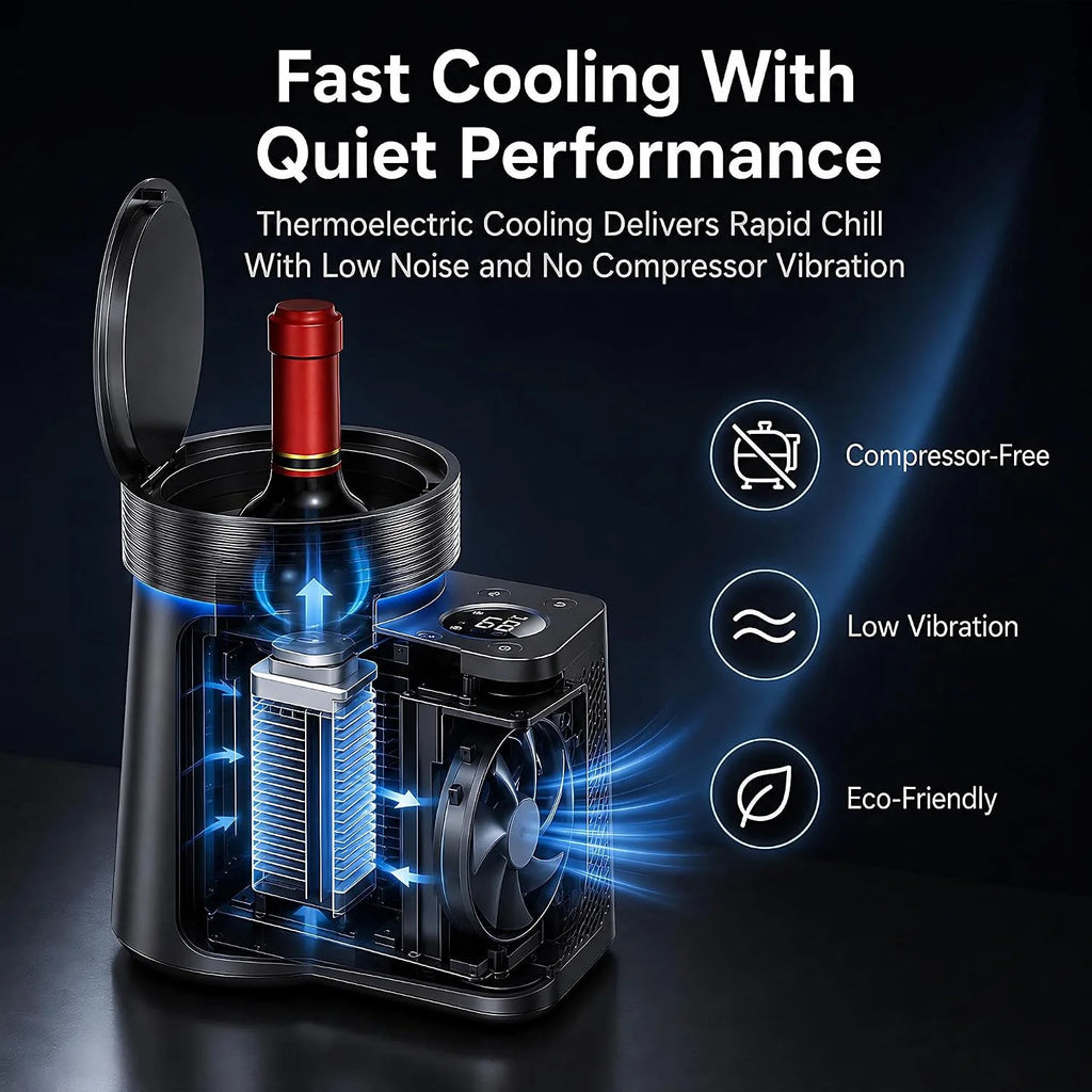 Elektryczna chłodziarka do wina 2-20°C cicha 750ml przenośna Black