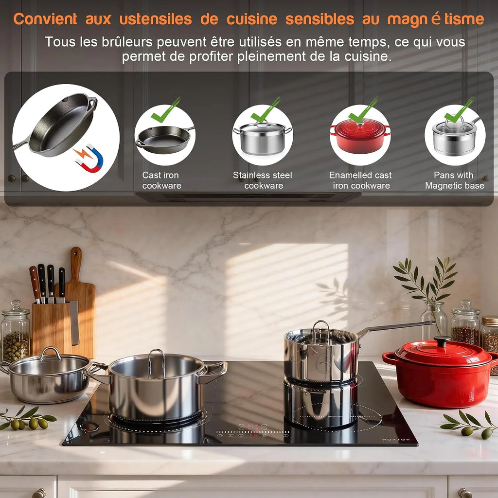 NOXTON Płyta indukcyjna 60 cm, płyta kuchenna do zabudowy, 4 płyty, 3500 W