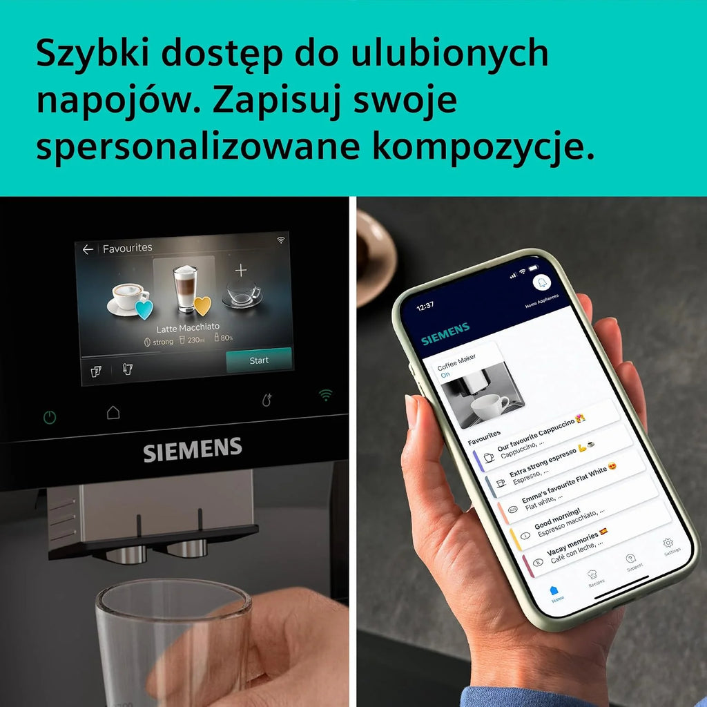 Siemens, automatyczny ekspres do kawy, EQ700 iAroma, wyświetlacz dotykowy, Cold Brew i Slow Brew, aplikacja Siemens Home Appliances, odcień morning haze, TP725E01
