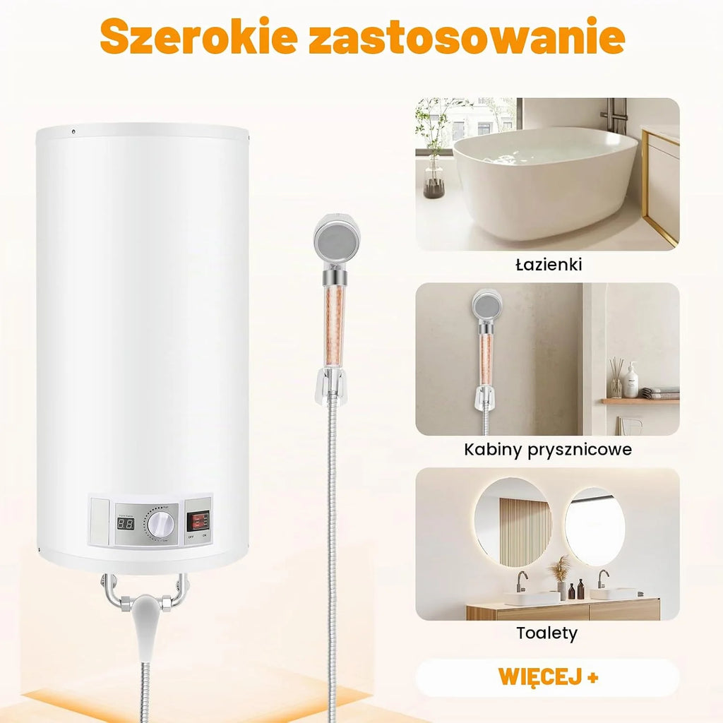 Zbiornik magazynowy 80 l, bojler, elektryczny zbiornik ciepłej wody, prysznic 220 V, bojler na wodę, z urządzeniem prysznicowym i zabezpieczeniem przed wyciekiem (rzeczywista pojemność wody: 50