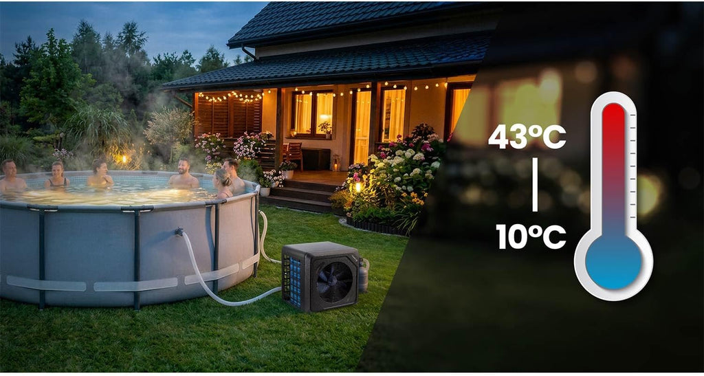 Humberg Pompa Ciepła do Basenu 5 kw - do 30 000 l - Energooszczędna - Cicha Praca 48 dB - Sterowanie za Pomocą Wi-Fi - Wyświetlacz LCD - Wydajność COP 5,17 - do Basenów Ogrodowych do 8-20 m³