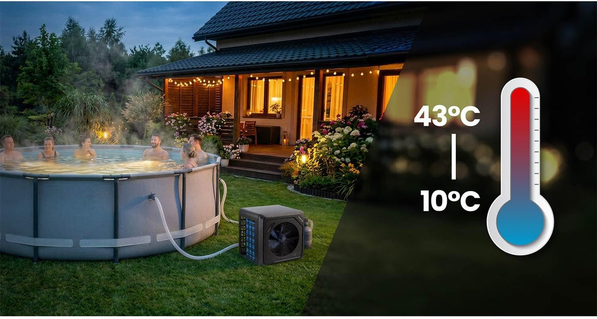 Humberg Pompa Ciepła do Basenu 5 kw - do 30 000 l - Energooszczędna - Cicha Praca 48 dB - Sterowanie za Pomocą Wi-Fi - Wyświetlacz LCD - Wydajność COP 5,17 - do Basenów Ogrodowych do 8-20 m³