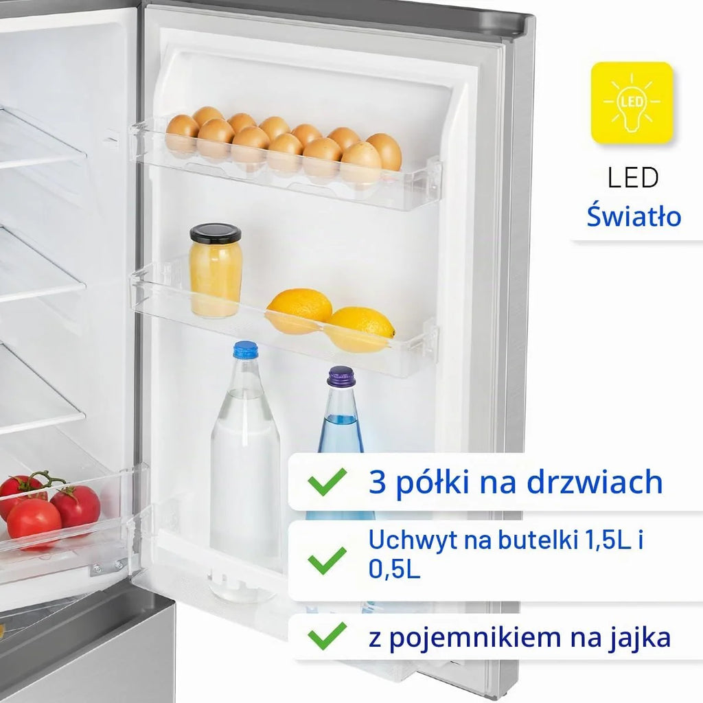 Bomann KG322-1-stal nierdzewna 175L Lodówka i zamrażarka, Pojemność netto 175 litrów, płynna regulacja temperatury, zawiasy drzwi po prawej stronie, wymienne, regulowane nóżki