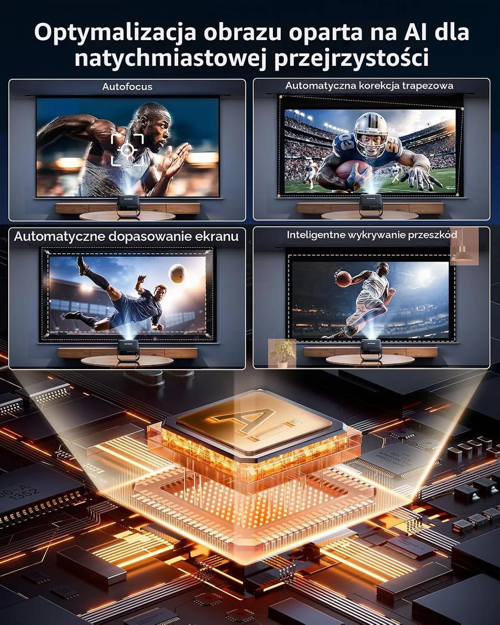 Inteligentny rzutnik (kompatybilny z Netflix/Live TV/obracany o 330°】 Mini projektor 4K z autofokusem / korekcją trapezu 6D, mini projektor 4K 1080p Full HD WiFi6 i Bluetooth do kina domowego