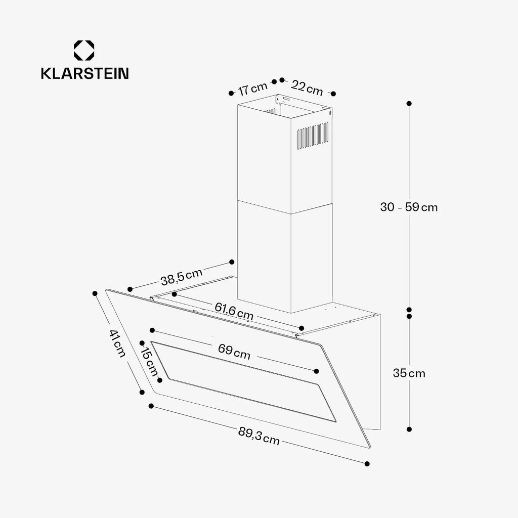 Klarstein SleekAir Okap kuchenny - Okap skośny 90cm, 717 m³/h, Klasa energetyczna A++, Sterowanie dotykowe, LED 5W, Podwójna wentylacja, Antracytowy