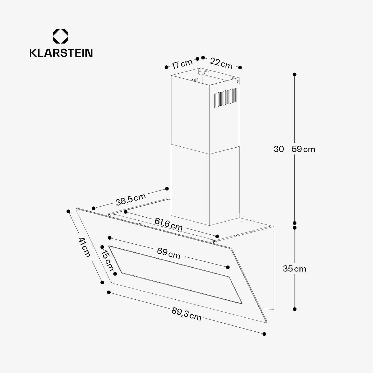 Klarstein SleekAir Okap kuchenny - Okap skośny 90cm, 717 m³/h, Klasa energetyczna A++, Sterowanie dotykowe, LED 5W, Podwójna wentylacja, Antracytowy