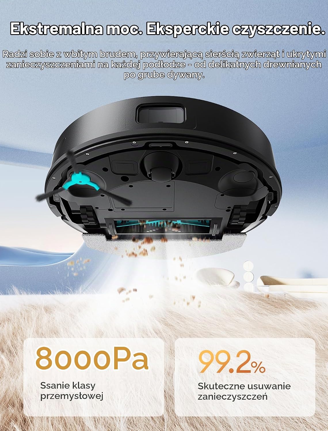 Ultenic T20 Pro Robot Odkurzający z Samooóżnianiem, 8000 Pa, Cichy, Sterowanie WiFi/Bluetooth/Alexa/App, 6 Trybów Czyszczenia, Idealny do Sierści Zwierząt