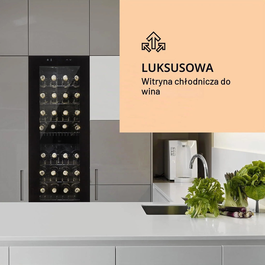 Klarstein Wolnostojąca chłodziarka do wina, lodówka na napoje, dwustrefowa lodówka na wino, chłodziarka do napojów, do użytku wewnątrz i na zewnątrz, mała lodówka do piwa ze szklanymi drzwiami,