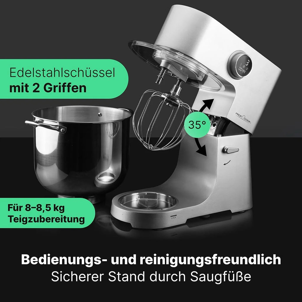 ProfiCook® Robot kuchenny z miską XXL 12 L | Ugniatanie z silnikiem Longlife Pro 2500W | Metalowa skrzynia biegów i wyświetlacz LED | Robot kuchenny do 8,5 kg ciasta | PC KM 1254