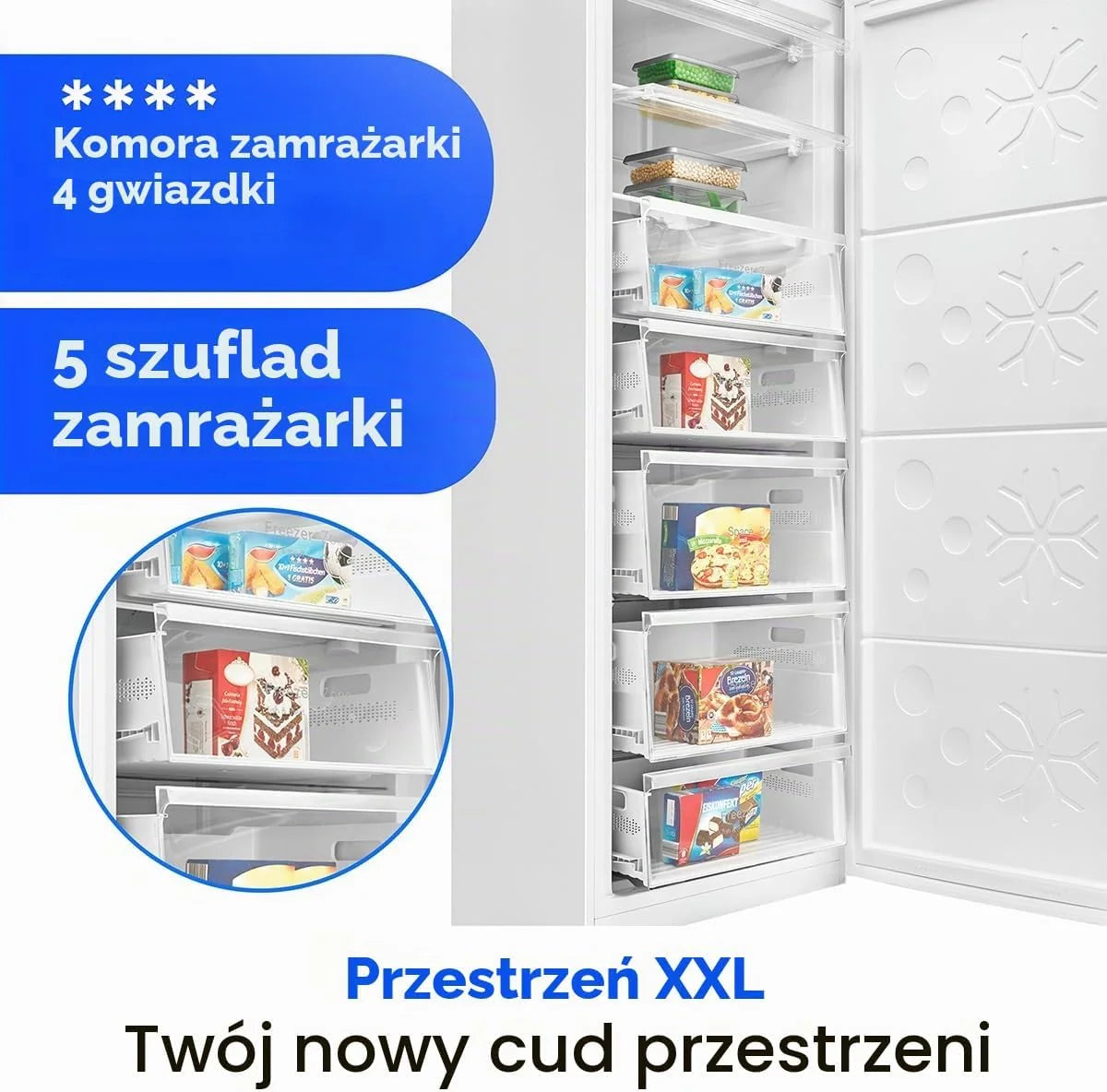 Zamrażarka Bomann® NoFrost, Szerokość 70 cm, 2 w 1 – możliwość przekształcenia w funkcję chłodzenia, Wysokość 186 cm, Klasa energetyczna D, Głęboka zamrażarka, 5 szuflad i 2 komory