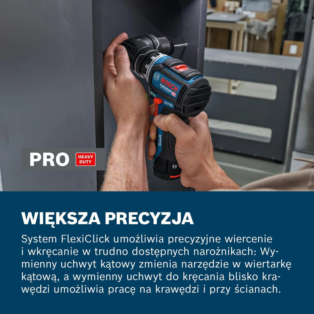 Bosch PRO 12V System Wiertarko-wkrętarka akumulatorowa GSR12V-32FC (akumulator 2,0 Ah, ładowarka GAL 12V-20, wymienne uchwyty: GFA 12-M, GFA 12-X, GFA 12-E, GFA 12-W, walizka L-BOXX)