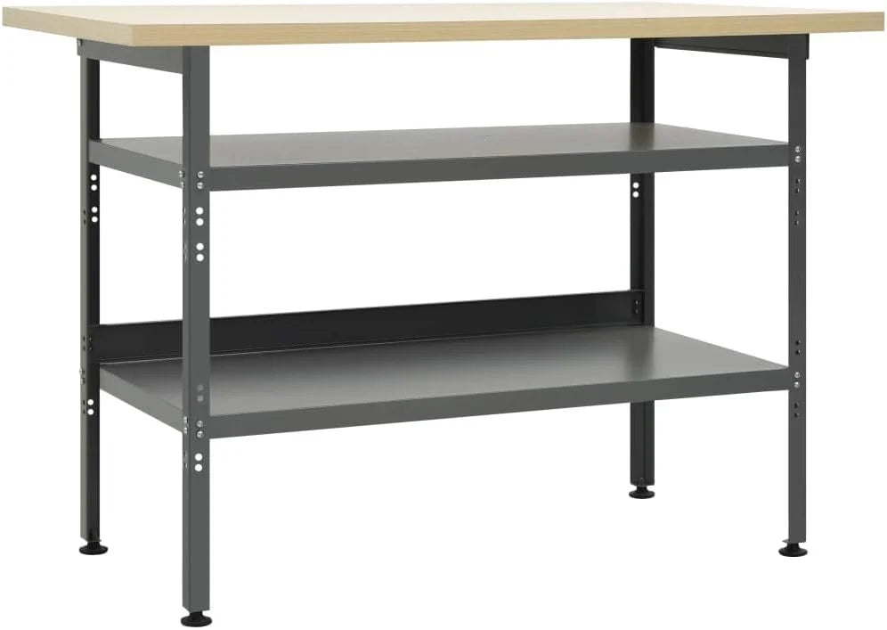 LAPOOH Stół warsztatowy, szary, 120 x 60 x 85 cm, stal, stół warsztatowy, stół roboczy, stacja robocza, panel narzędziowy, organizer, przechowywanie narzędzi, 145344