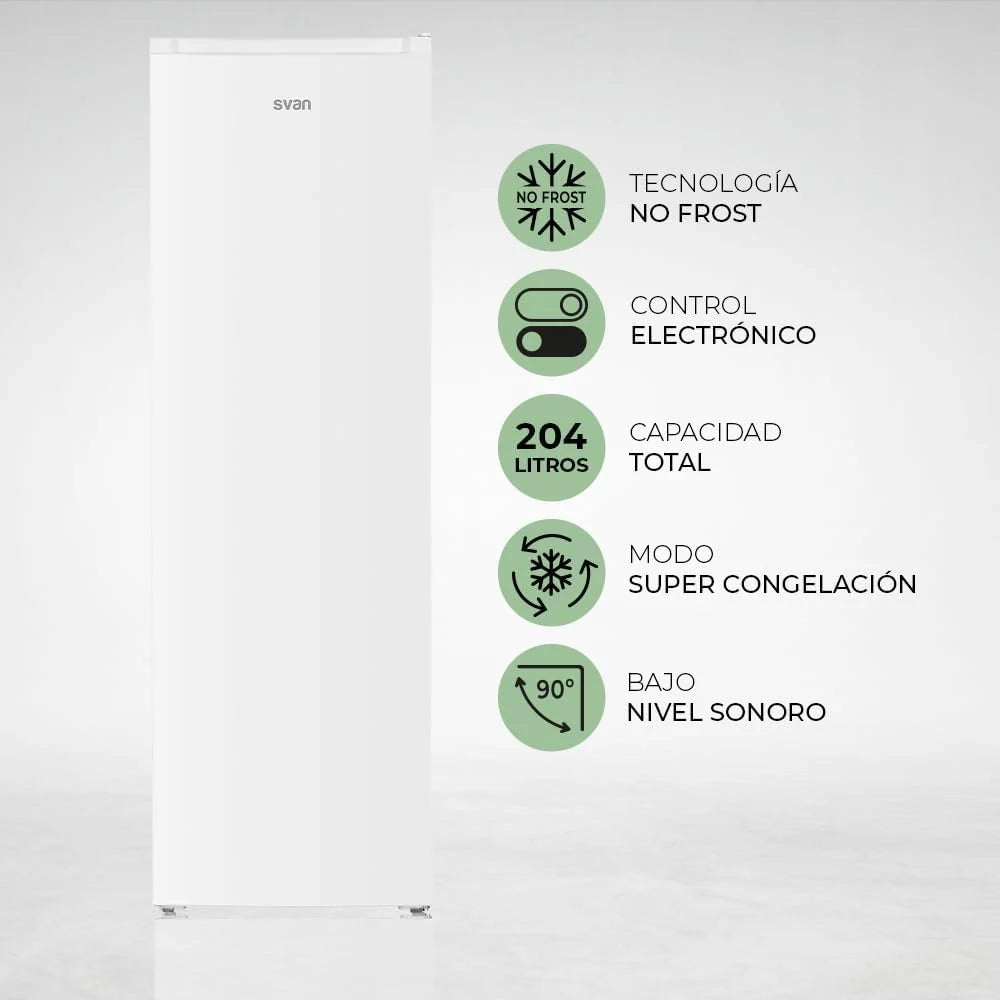 Svan SCV175500ENF biała zamrażarka pionowa. Pojemność 204 l, drzwi dwustronne, niski poziom dźwięku, klasa efektywności energetycznej E