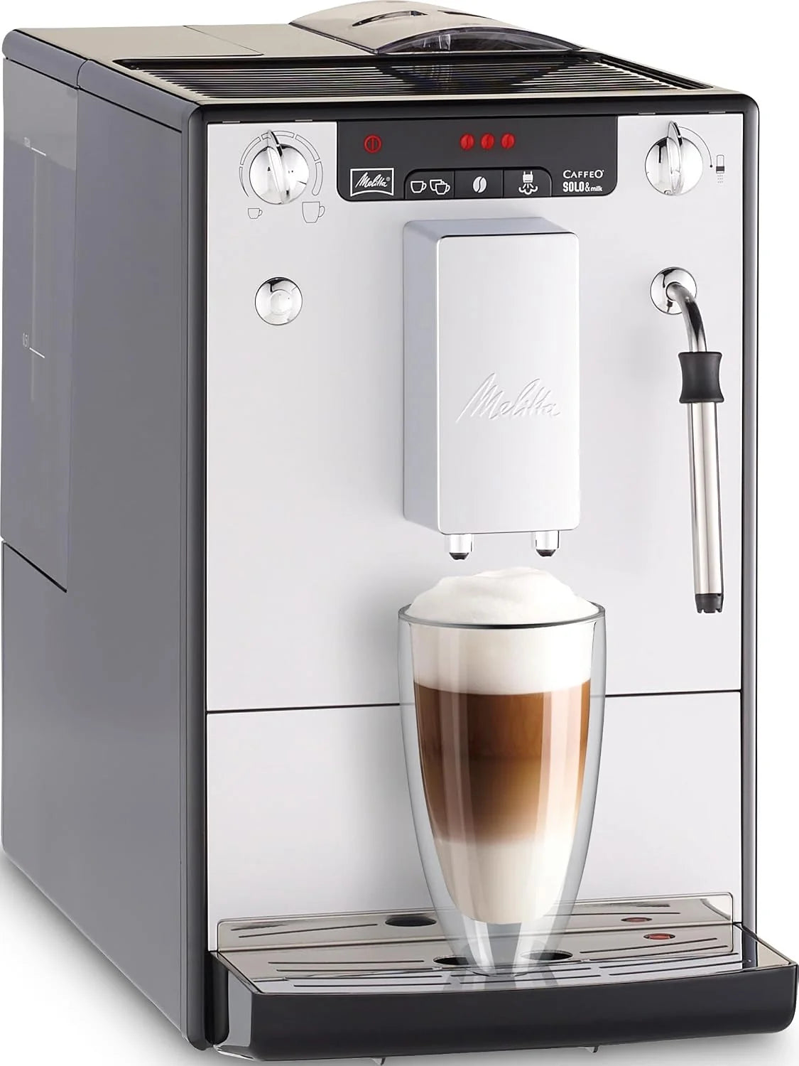Melitta Caffeo Solo & Milk E953-202, smukły automatyczny ekspres do kawy z dyszą do spieniania mleka, 1,2 l, srebrny