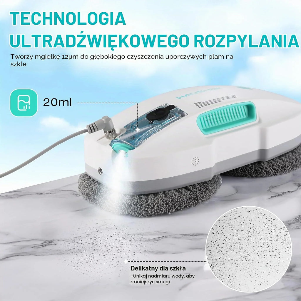 HAUSHOF Robot do mycia okien z funkcją spryskiwania, 3800 PA, elektryczna myjka do okien, inteligentna nawigacja, pilot zdalnego sterowania, z myjką do szyb i chusteczkami, podwójna ochrona, do okien