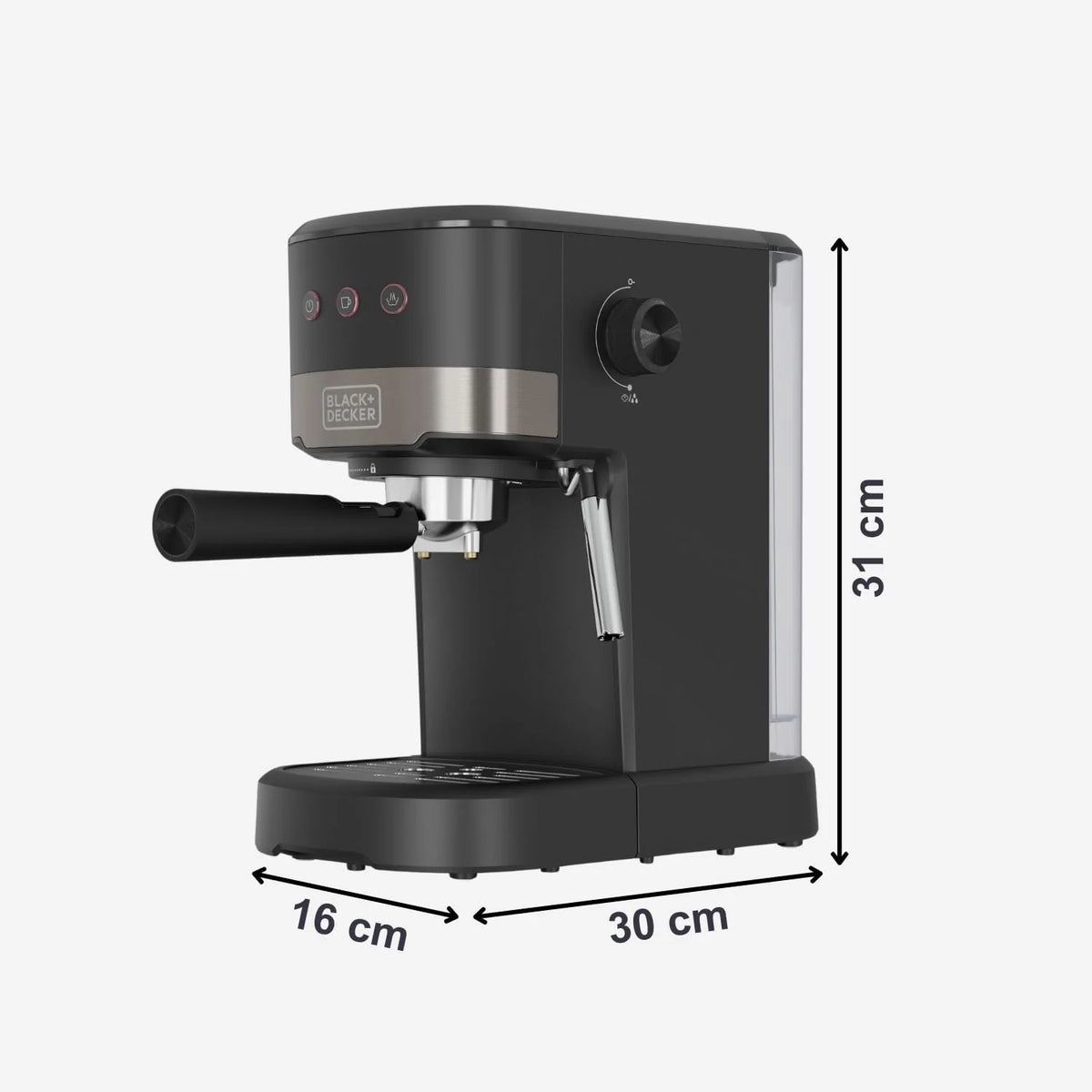 Black+Decker - Kompaktowy ekspres do kawy 1100 W | 20 barów ciśnieniowych | 3 funkcje | zintegrowana dysza parowa | wyjmowany zbiornik 1,4 l | Do kawy mielonej i kapsułek | Nowoczesny design