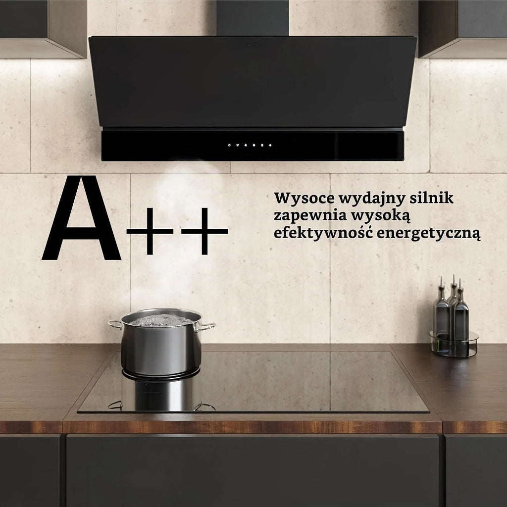 Klarstein Velaire okap kuchenny 90 cm, zwiększenie efektywności energetycznej 820 m³/h, klasa energetyczna A++, obsługa dotykowa, LED, cichy, filtr aluminiowy i z węglem aktywnym, okap kuchenny 90 cm