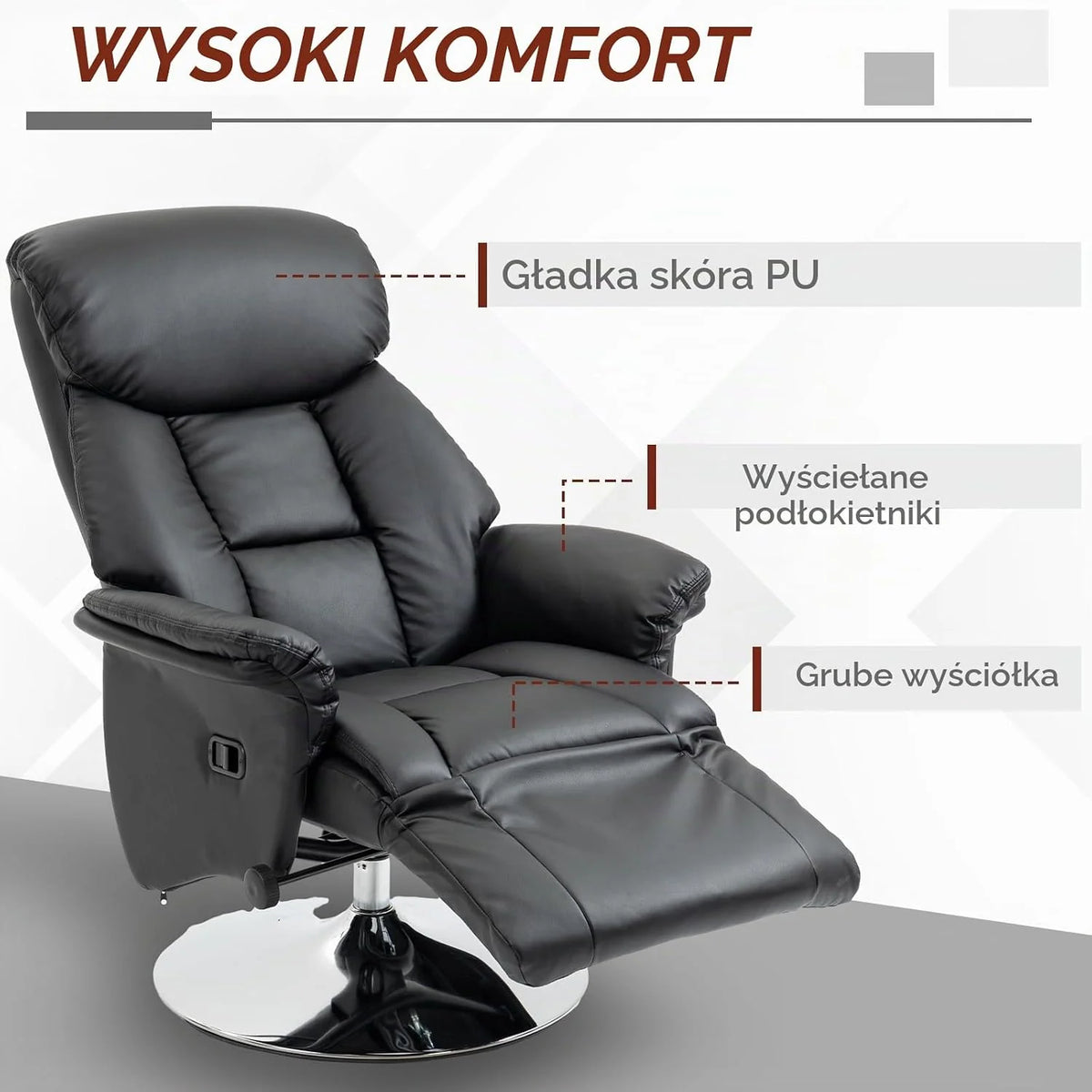 HOMCOM Fotel relaksacyjny TV z funkcją leżenia do 150 kg Czarny