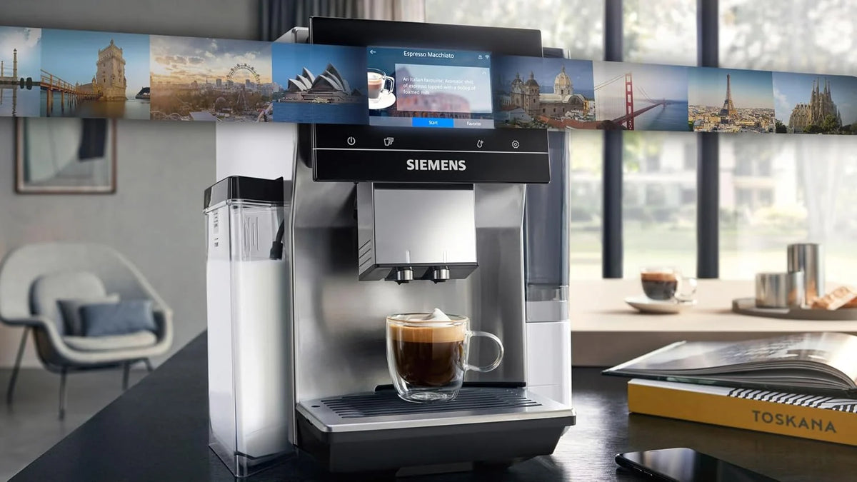 SIEMENS, w pełni automatyczny ekspres do kawy zbożowej, EQ700, ekran iSelect,coffeeWorld,Cold Brew,Slow Brew,taca na mleko, adapter do cegieł na mleko, Home Connect, stal nierdzewna, biały, integralny