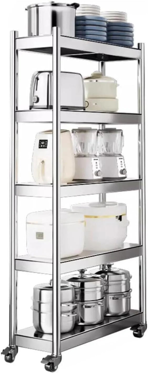 Wąski wózek rolujący ze stali nierdzewnej 3 poziom Slim Utility Shelf z kółkami do kuchni Łazienka Lodówka Side Space Saving Storage Organizer Mobile Spice Rack Home Office