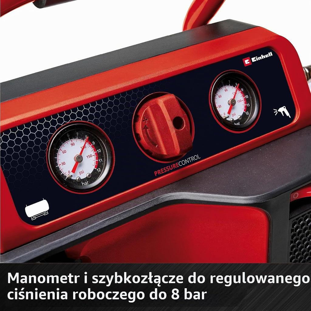 Einhell Kompresor akumulatorowy TE-AC 18/75 Li OF-Solo Power X-Change (18 V, maks. 8 bar, 5 l zbiornik, moc ssania 75 l/min, 2 manometry, bezolejowy, bez akumulatora)