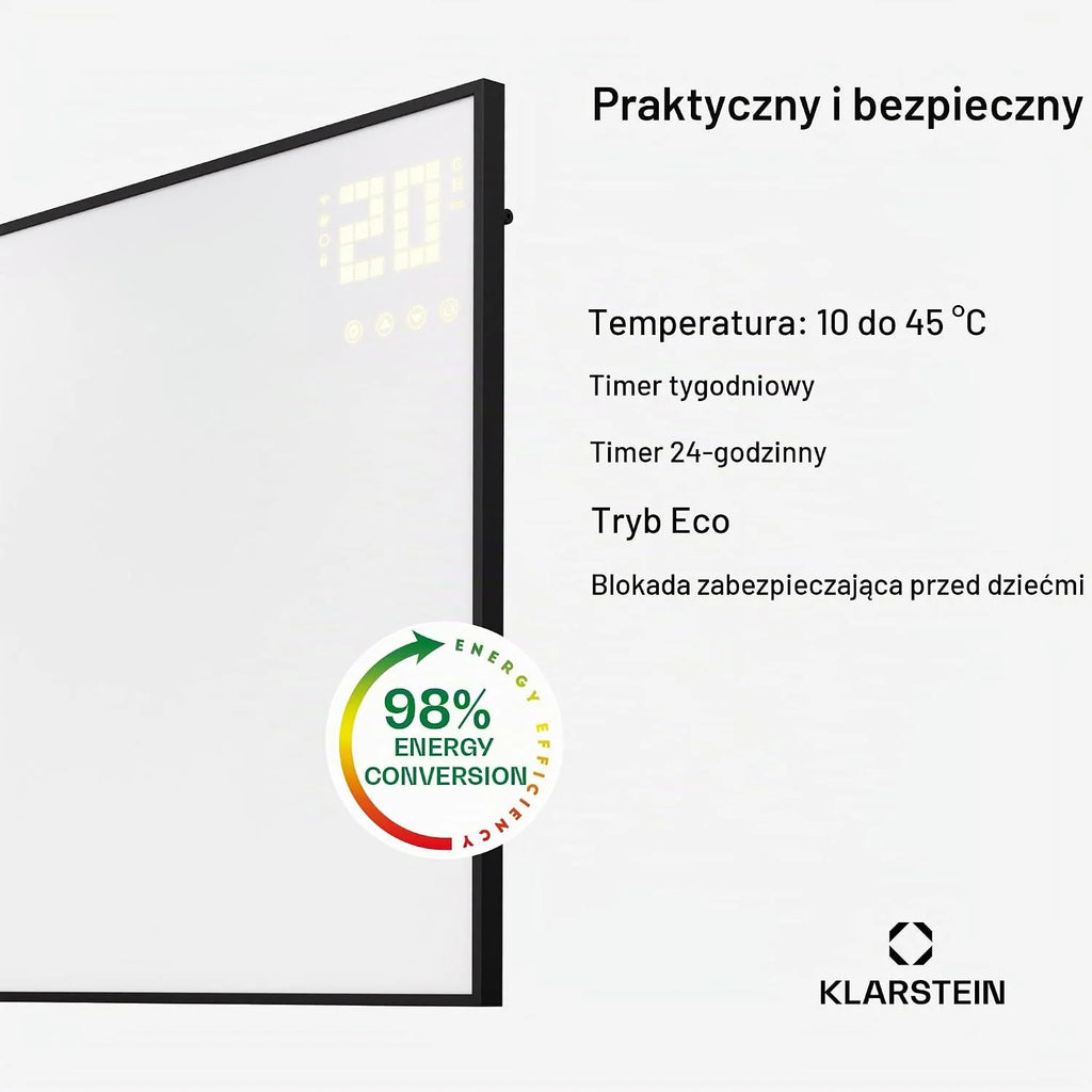 Klarstein Ogrzewanie na podczerwień z termostatem, 600W grzejnik elektryczny, IR ze sterowaniem aplikacją i wykrywaniem otwartego okna, Grzejnik do pomieszczeń wilgotnych bez CO2