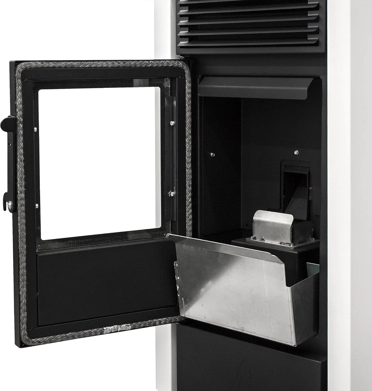 STUFE A PELLET ITALIA California 8 kW, wydajność, 91% ogrzewanie, 70 m², czas pracy 20 h, programowalny 5 prędkości i mocy, kompaktowa konstrukcja, 24 miesiące, biały