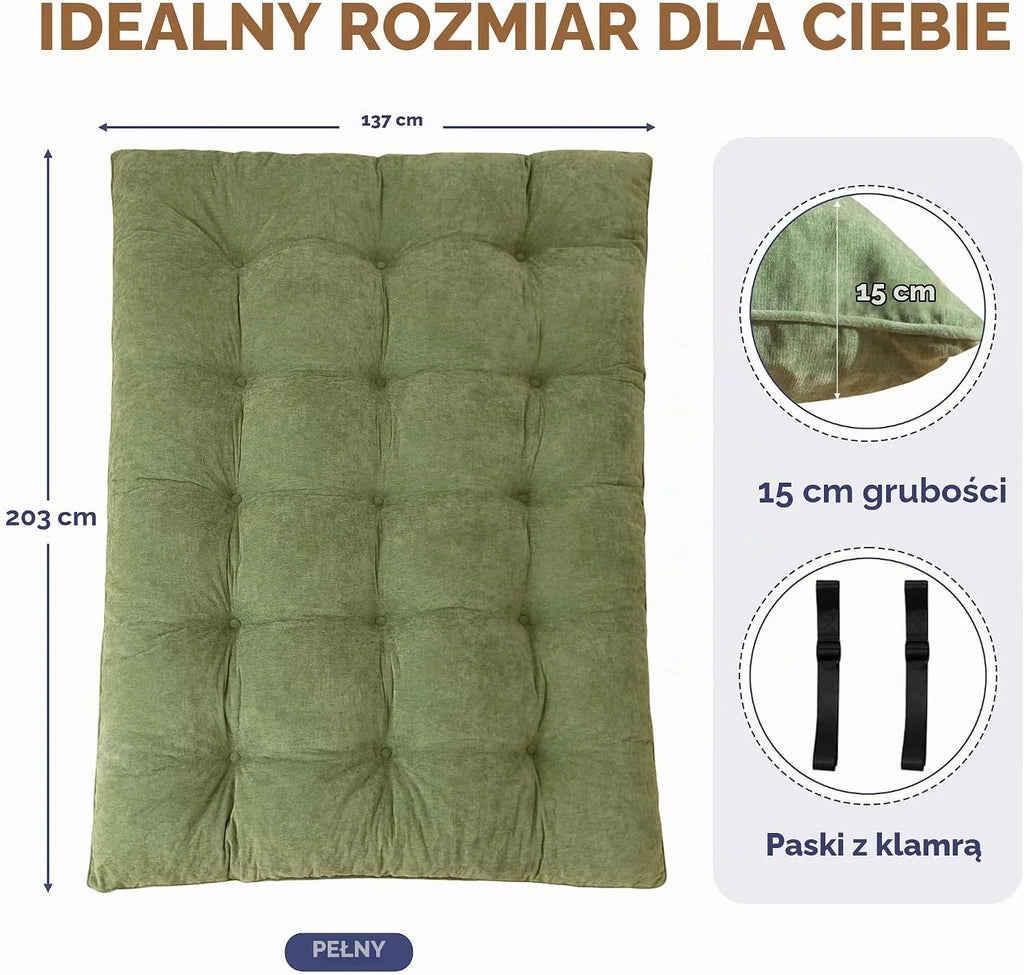 MAXYOYO materac futon, tkanina szenilowa, 15 cm grubości, składany materac futon do kanapy wypełniony strzępioną pianką, szyty guzikiem, praktyczna składana mata podłogowa (bez ramy)