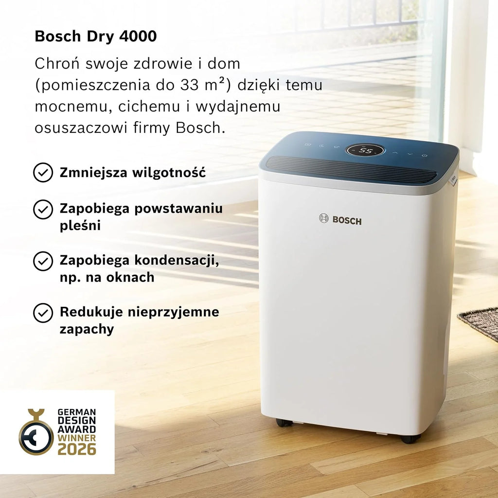 Bosch Dry 4000, Osuszacz powietrza, Do pomieszczeń o powierzchni do 33 m²
