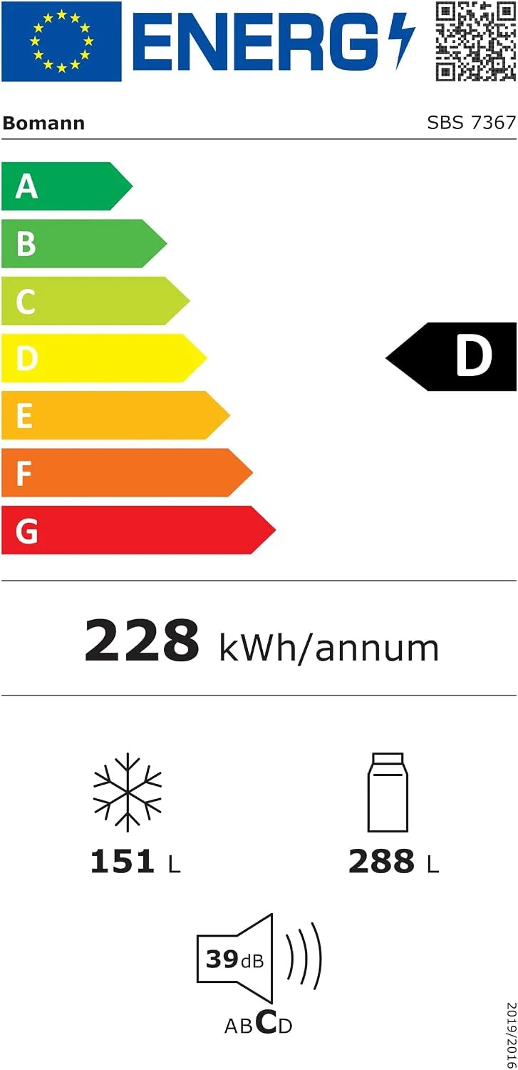 Lodówka typu side-by-side Bomann®, Dystrybutor wody ze zbiornikiem, Klasa energetyczna D, 177 cm, NoFrost, 5-letnia gwarancja na kompresor, Lodówka z zamrażalnikiem, System MultiAirflow