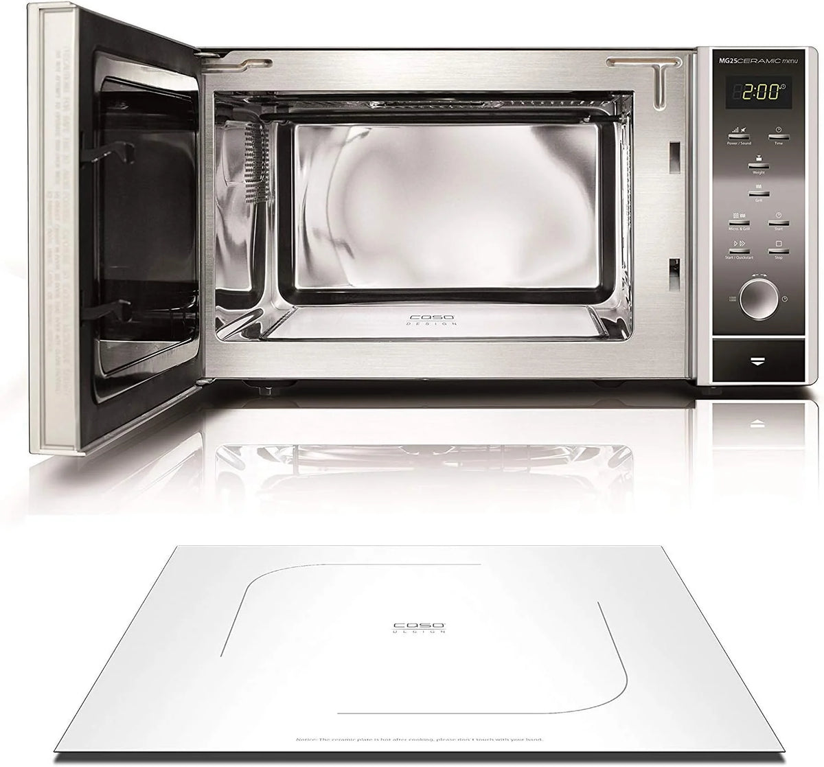 CASO MG25 Ceramic menu, kuchenka mikrofalowa 2 w 1 z grillem, dno z reflektorem do kuchenki mikrofalowej, bez talerza obrotowego, ruszt do grillowania na 2 poziomach, 900 W, grill 1000 W, 25 l, dźwięk