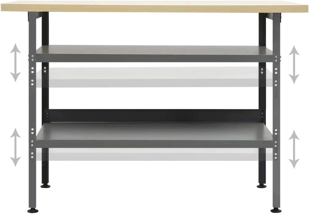 LAPOOH Stół warsztatowy, szary, 120 x 60 x 85 cm, stal, stół warsztatowy, stół roboczy, stacja robocza, panel narzędziowy, organizer, przechowywanie narzędzi, 145344