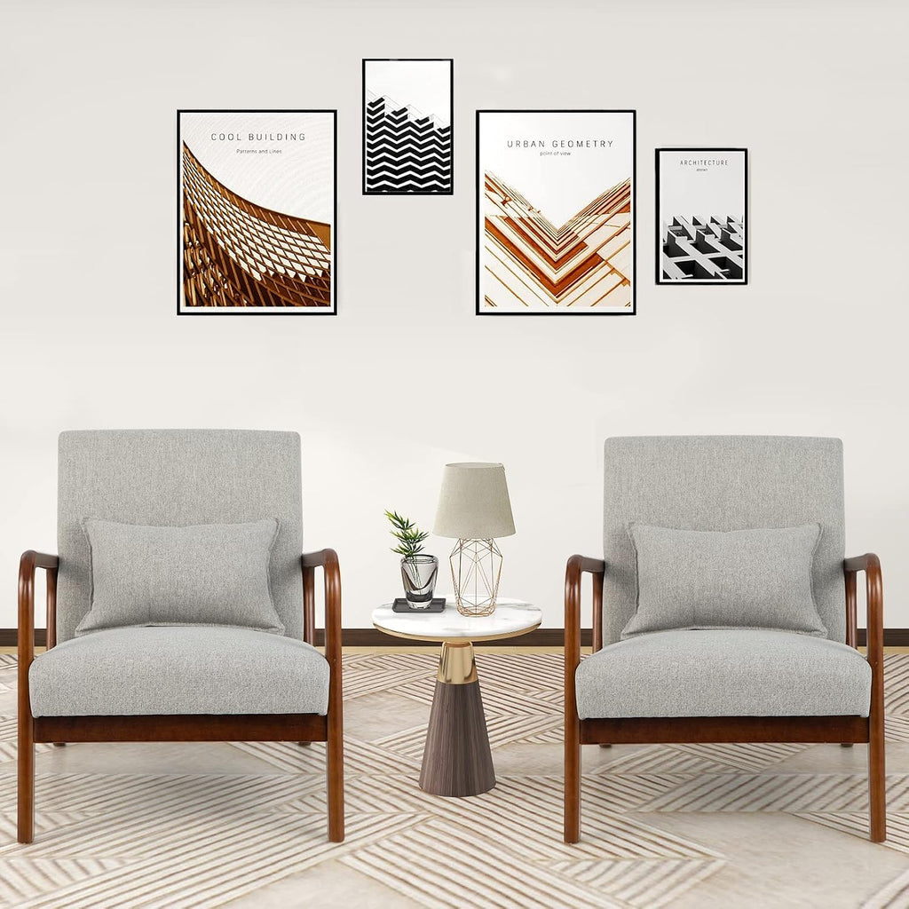 COSTWAY Fotel do salonu, tapicerowany, nowoczesne krzesło, drewno, z podłokietnikami, jednoosobowa sofa do salonu, sypialni, 65 x 79 x 77 cm, szary