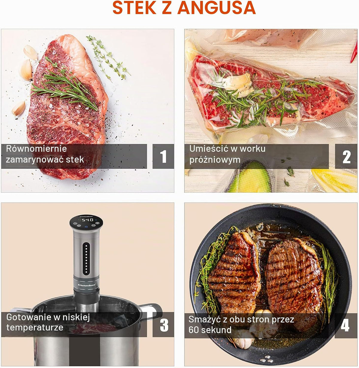 KitchenBoss Sous Vide Roner Gotowanie w niskiej temperaturze Wolnowar Profesjonalny cyrkulator termiczny IPX7 Wodoodporny, zegar z ekranem dotykowym, srebrny