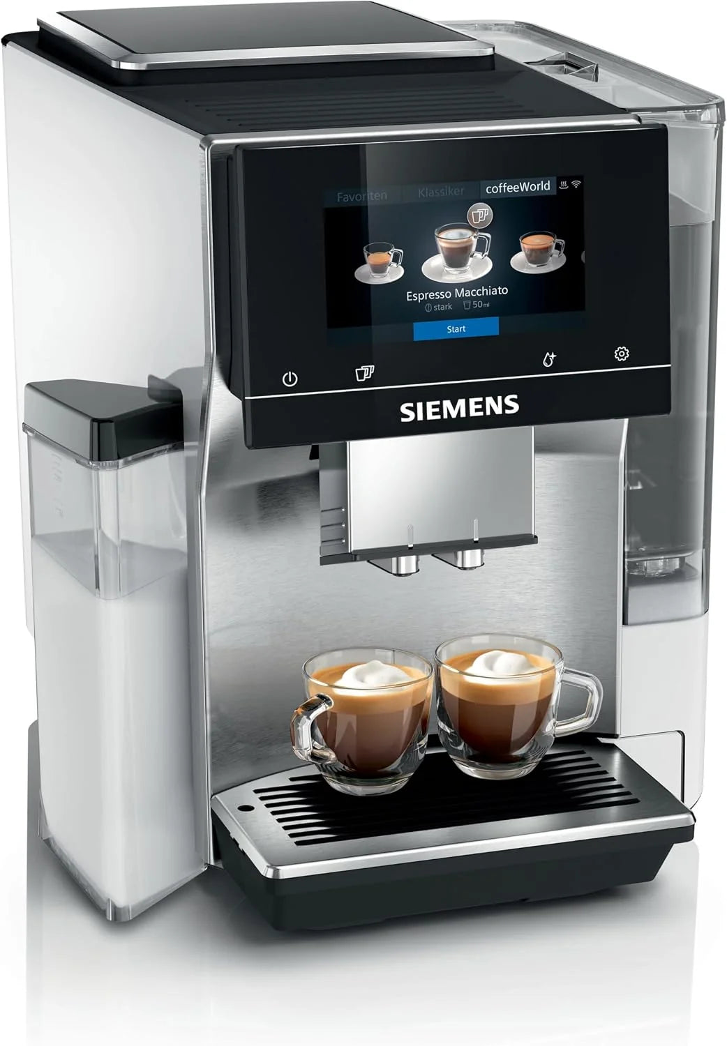 SIEMENS, w pełni automatyczny ekspres do kawy zbożowej, EQ700, ekran iSelect,coffeeWorld,Cold Brew,Slow Brew,taca na mleko, adapter do cegieł na mleko, Home Connect, stal nierdzewna, biały, integralny