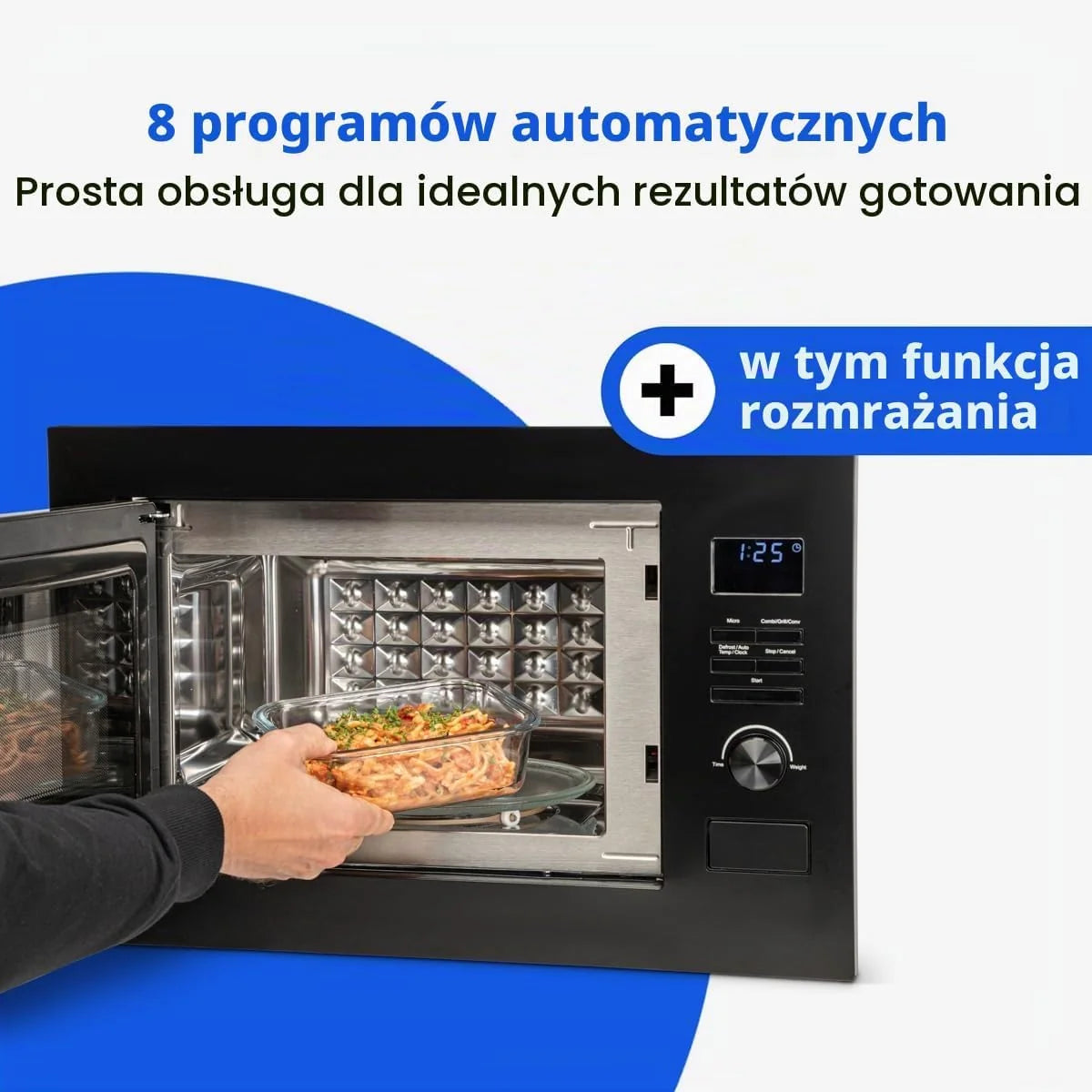 Kuchenka mikrofalowa do zabudowy Bomann® 3w1, Grill + Gorące powietrze, przestrzeń do gotowania 25 l, 8 programów automatycznych, Grill + talerz obrotowy (średnica 27 cm), 900 W