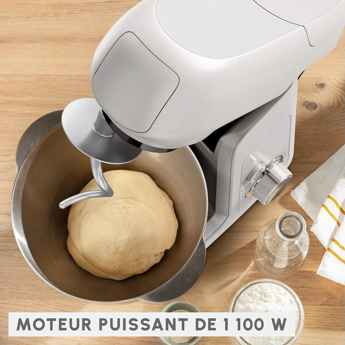 Moulinex Bake Partner Kitchen Machine, wydajny mikser planetarny 1100 W, trwała wydajność, zestaw akcesoriów BakeGood, QA521B25