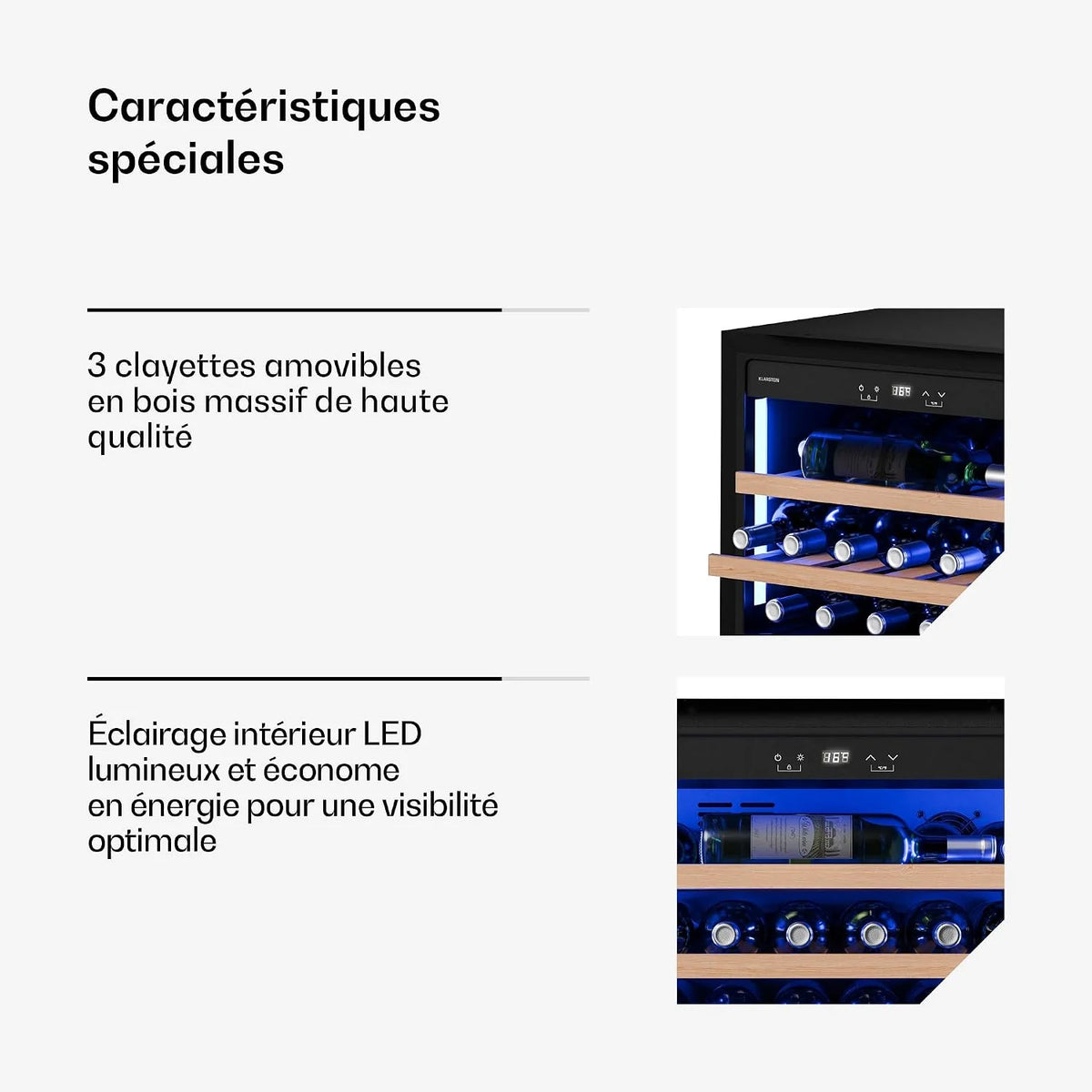 Klarstein Illuminosa chłodziarka do wina do zabudowy - 19 butelek, 1 strefa, 5-20°C, dotyk, LED, ochrona UV, cicha, półki z drewna bukowego, chłodziarka do wina do zabudowy