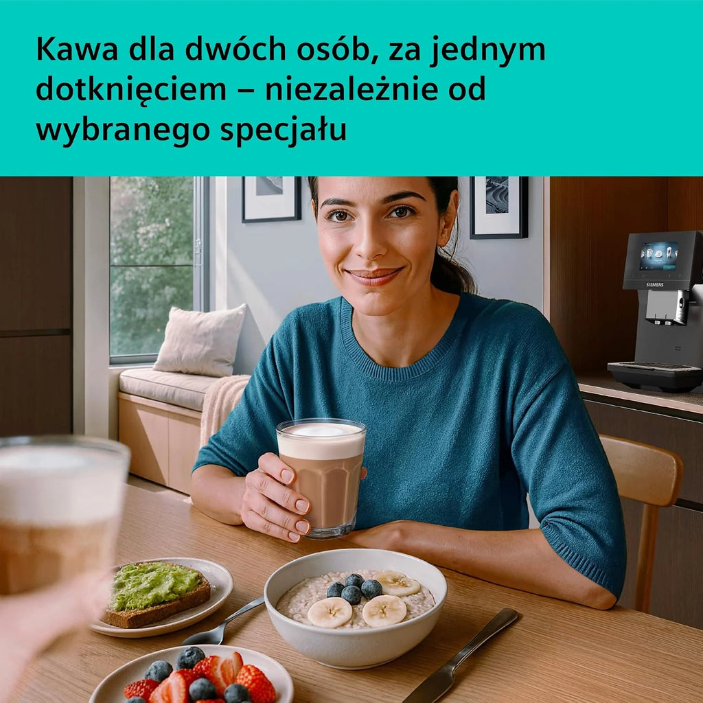 Siemens, automatyczny ekspres do kawy, EQ700 iAroma, wyświetlacz dotykowy, Cold Brew i Slow Brew, aplikacja Siemens Home Appliances, odcień morning haze, TP725E01