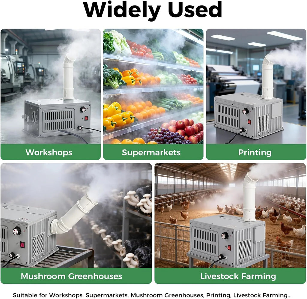Ultradźwiękowy generator mgły 9 l/h, przemysłowy nawilżacz powietrza, regulowana objętość mgły, ultradźwiękowa maszyna do wytwarzania mgły, z filtrem, rurą PCW, do hodowli grzybów