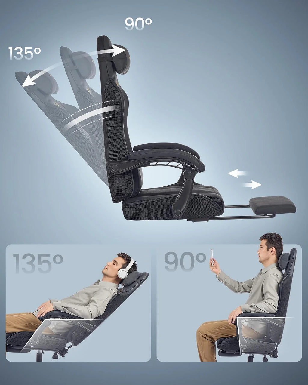 SONGMICS Fotel gamingowy, krzesło biurowe, ergonomiczny, podnóżek