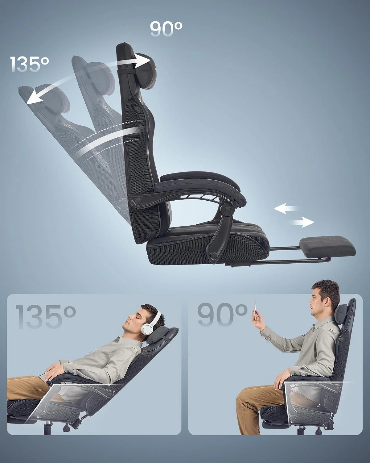 SONGMICS Fotel gamingowy, krzesło biurowe, ergonomiczny, podnóżek
