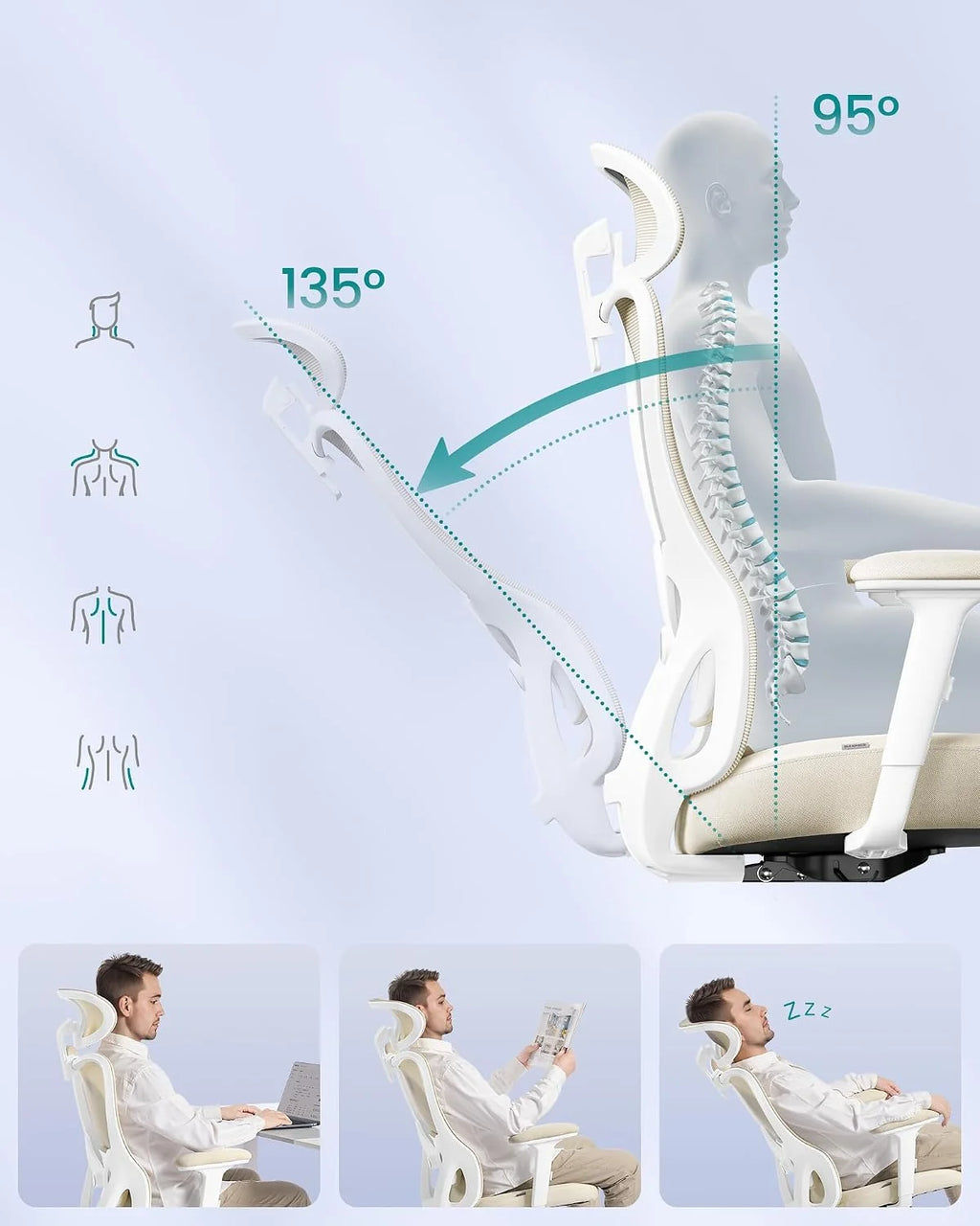 SONGMICS Ergonomiczny fotel biurowy, regulowana wysokość, udźwig do 150 kg