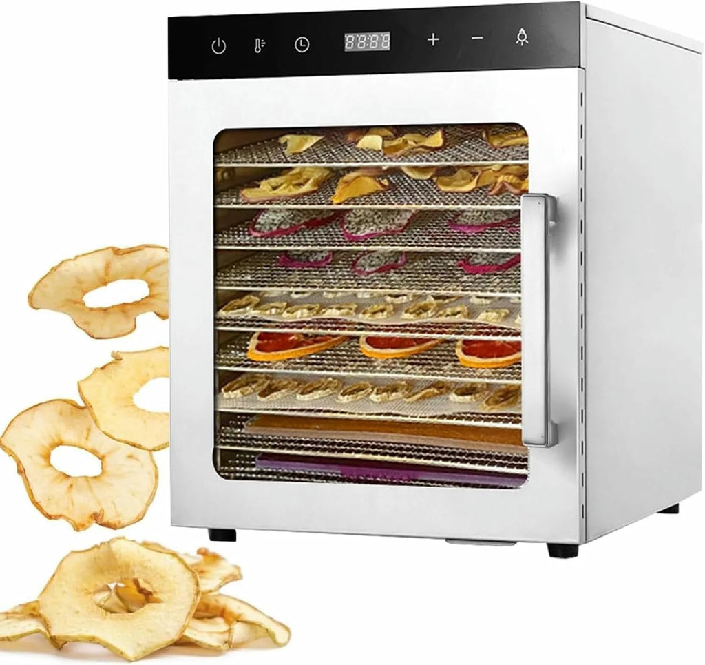 10-taca Cicha suszarka do żywności, suszarka do zamrażania 800W z regulacyjną temperaturą 30-90 °C - 24H Timer, duża pojemność warzyw, owoców, mięsa i przekąsek