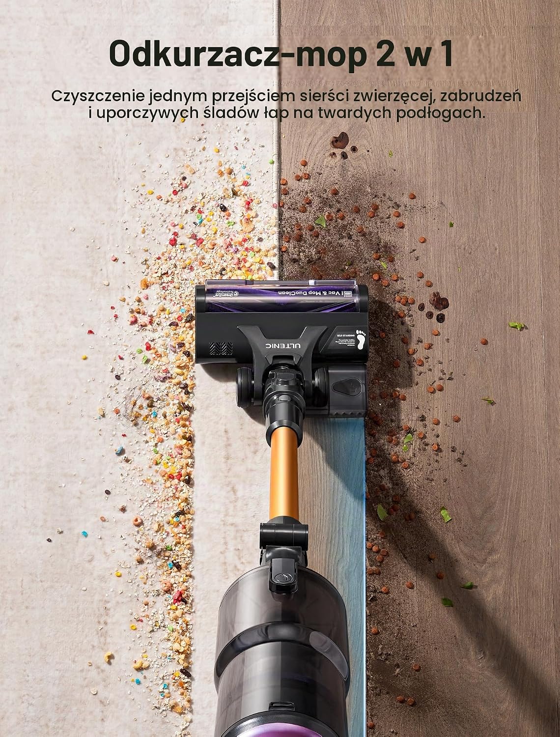 Ultenic U20 Mopper Bezprzewodowy Odkurzacz Myjący 2 w 1, 60kPa, Zbiornik Wody 230ml, Technologia GreenEye, Szczotka Anti-Tangle, Rurka Składana, 60 min, Filtr HEPA H13, do Sierści Zwierząt