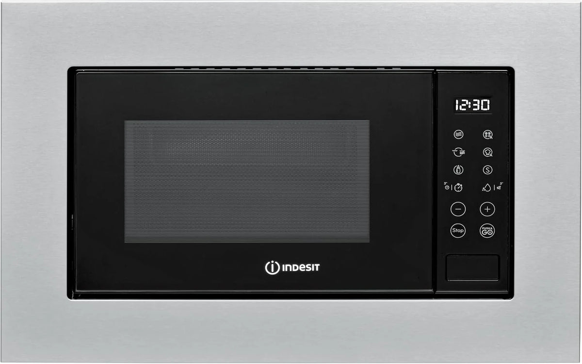 Indesit MWI 120 GX.1 kuchenka mikrofalowa do zabudowy z grillem 20 l, maksymalna moc kuchenki mikrofalowej 800 W, moc grilla 1000 W. bezpieczeństwo dzieci, push and go, automatyczne gotowanie
